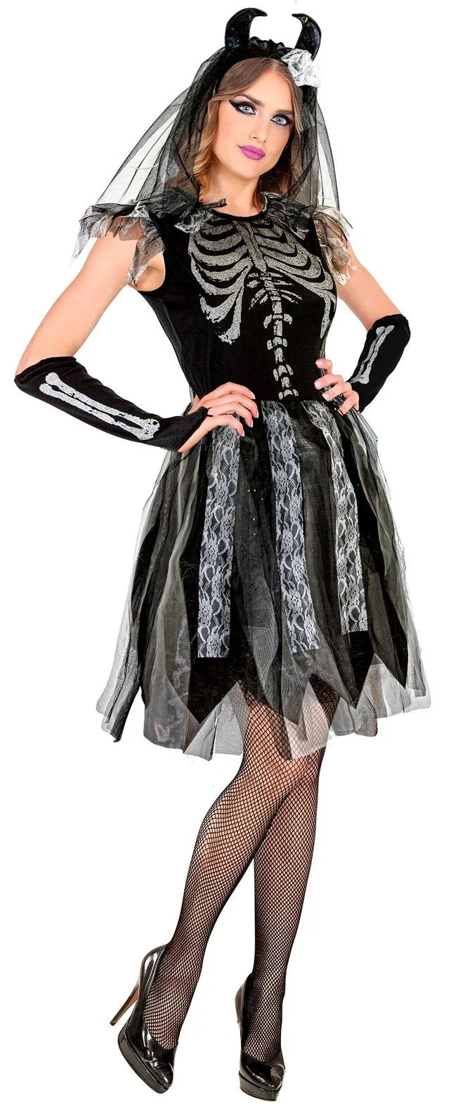 Disfraz de Novia Esqueleto con Cuernos para Mujer Esqueletos Widmann